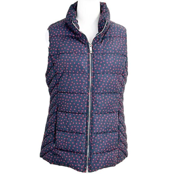 Tommy Hilfiger Puffer Womens M Blue With Polka Dots Full Zip Sports Vest - Picture 1 of 14